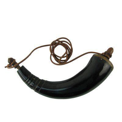 Gun Powder Horn with Leather Cord to Hang Well Size 10 Inch with Wooden Top and Cap Reproduction Powder Horn - Civil War, Re-Enactment, Black Powder