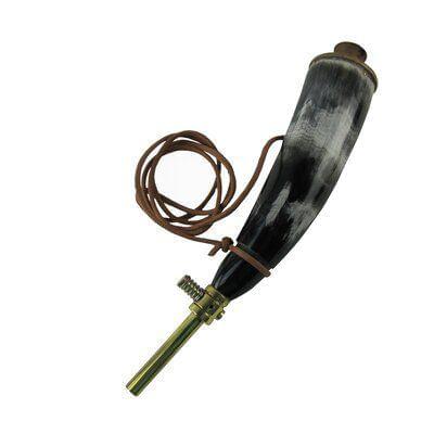 Powder Horn with Leather Cord to Hang Well Size 10 Inch with Wooden Top and Cap Reproduction Powder Horn - Civil War, Re-Enactment, Black Powder